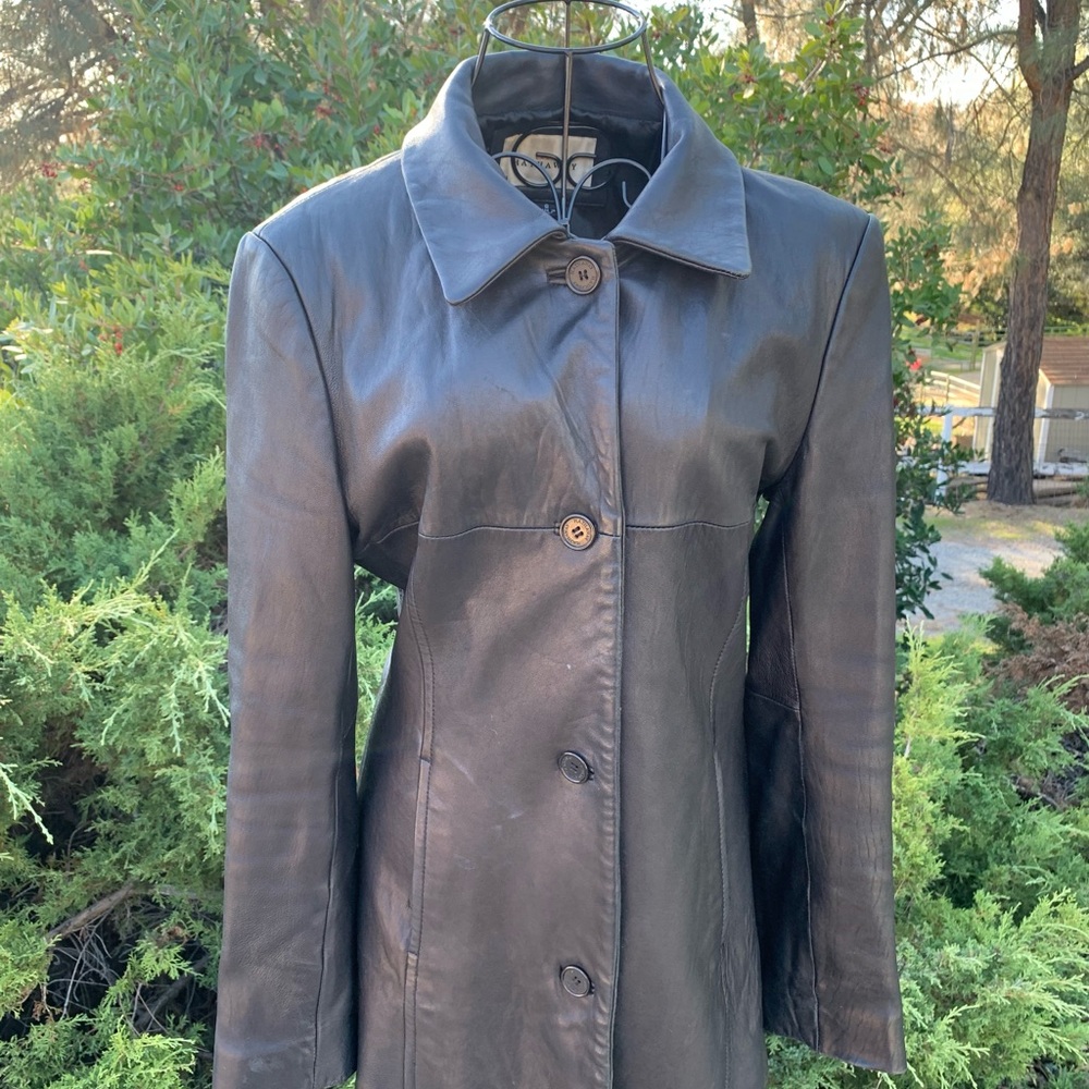 Lady Hathaway long line vintage black leather blazer jacket - Picture 8 of 9